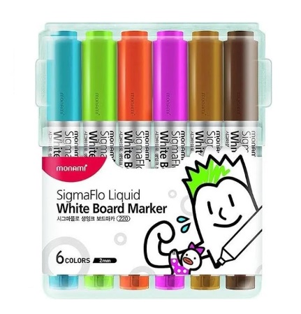 Set 6 Plumones Pizarra Colores Vivos P Redonda Monami