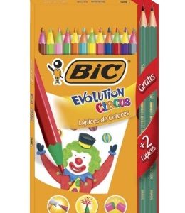 Lápices 12 Colores + 2 Grafito Evolution Circus Bic