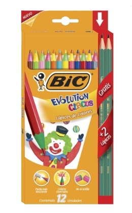 Lápices 12 Colores + 2 Grafito Evolution Circus Bic
