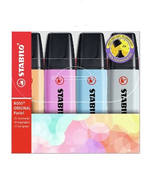 Set 4 Destacadores Boss Pastel Stabilo